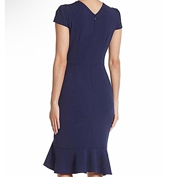New Betsey Johnson Navy Stretch Ruffle Sheath Pencil Midi Dress Size 6 NWT - Picture 3 of 14